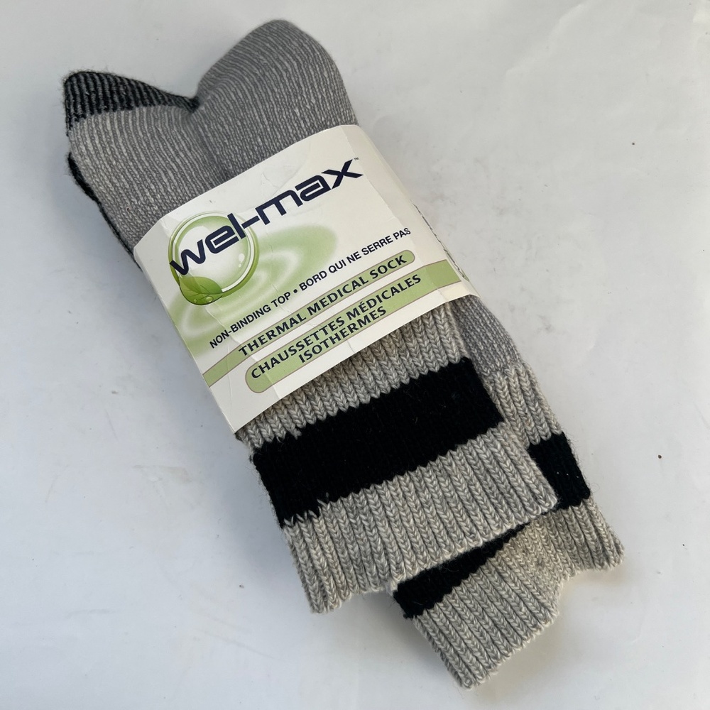Wel-Max Thermal Medical Socks Acrylic Merino Blend Size L 11 -13 Gray Black Ring